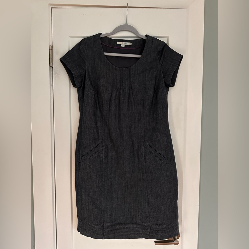 Boden Indigo Denim Short Sleeve Knee-Length Sheath Dress